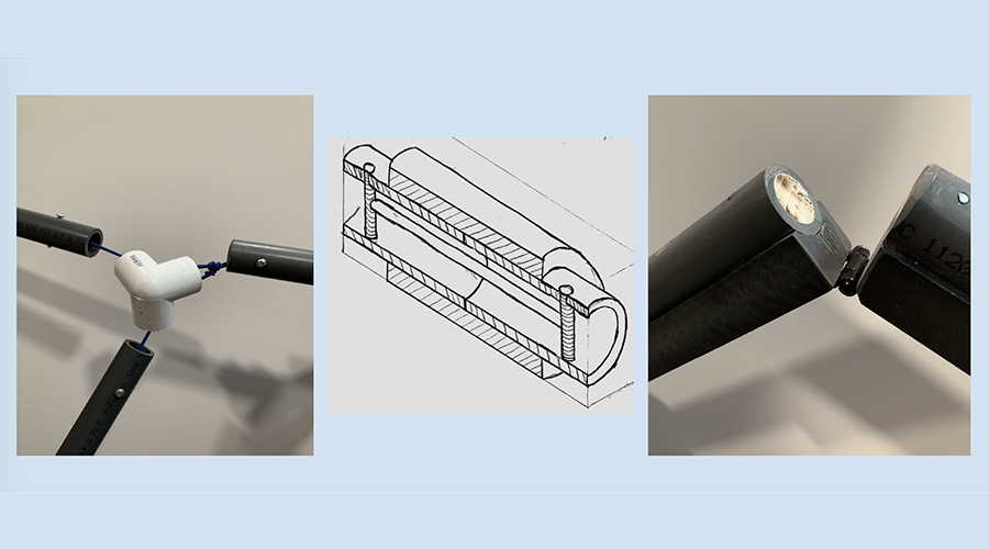 Detail of the elastic and hinge joints of the DuraCot (image courtesy of student team members).