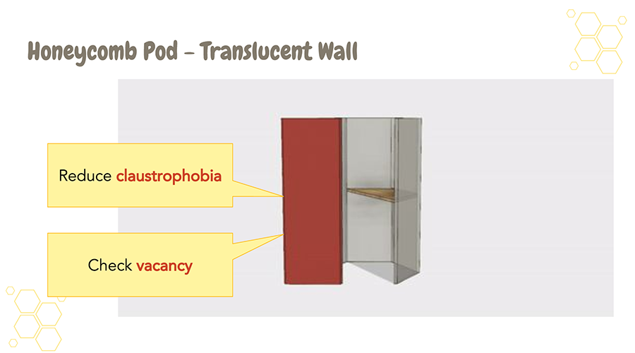 A transculent wall allows others to know if the Pod is occupied.