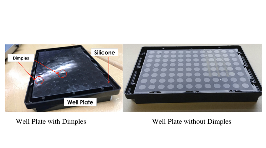 The well plate with the previous method (left) and with the student team's method (right).